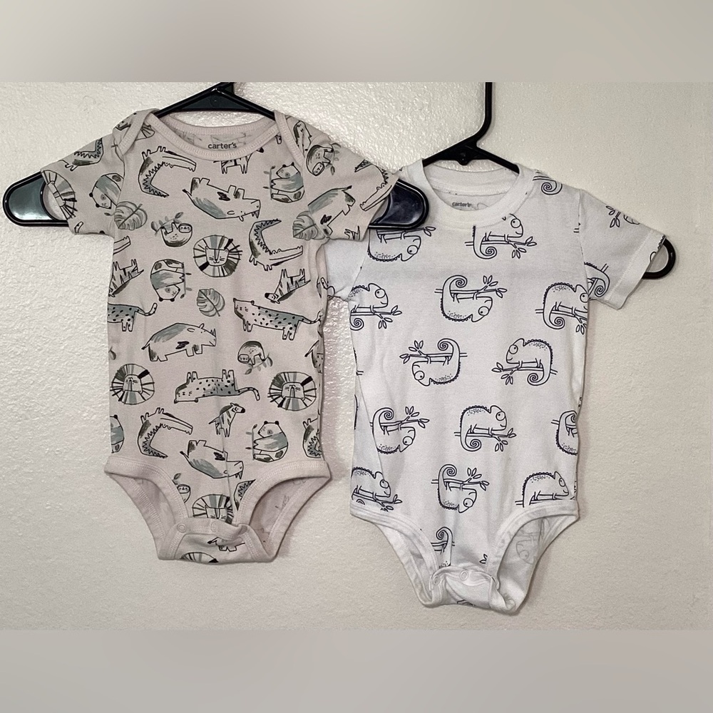 Carter's Cream and White Baby Bodysuits with Animal Designs 18 & 24 months